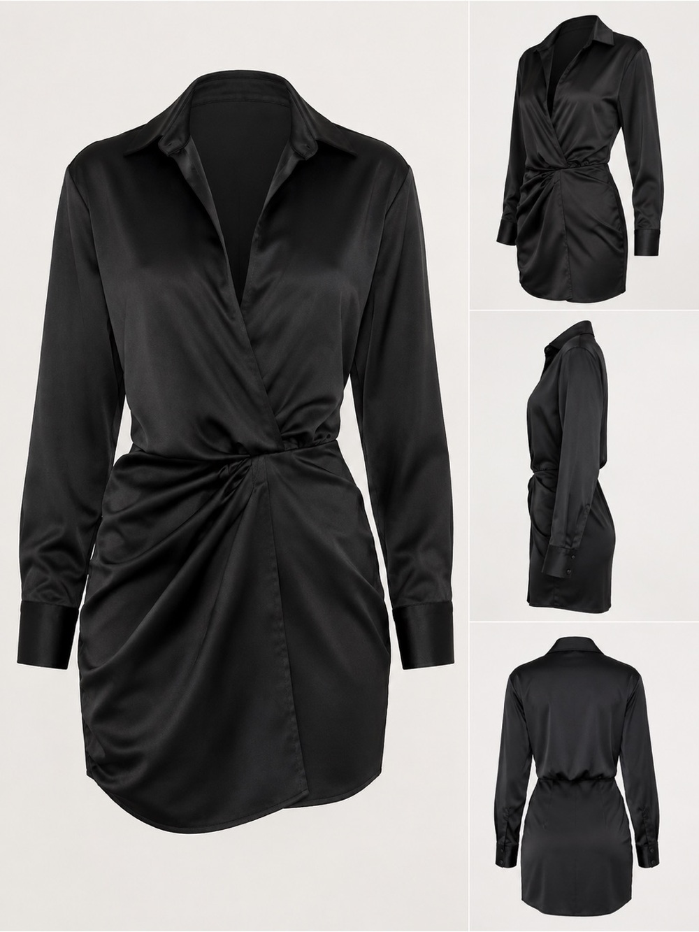 House of CB Black Satin Twist-Waist Mini Dress